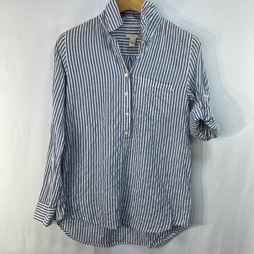 J.Crew Blue and White Striped Popover Blouse